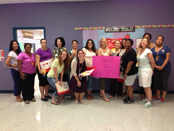 Fort Belvoir Elementary School teachers say thank you to the chapter for the gift cards presented in October.